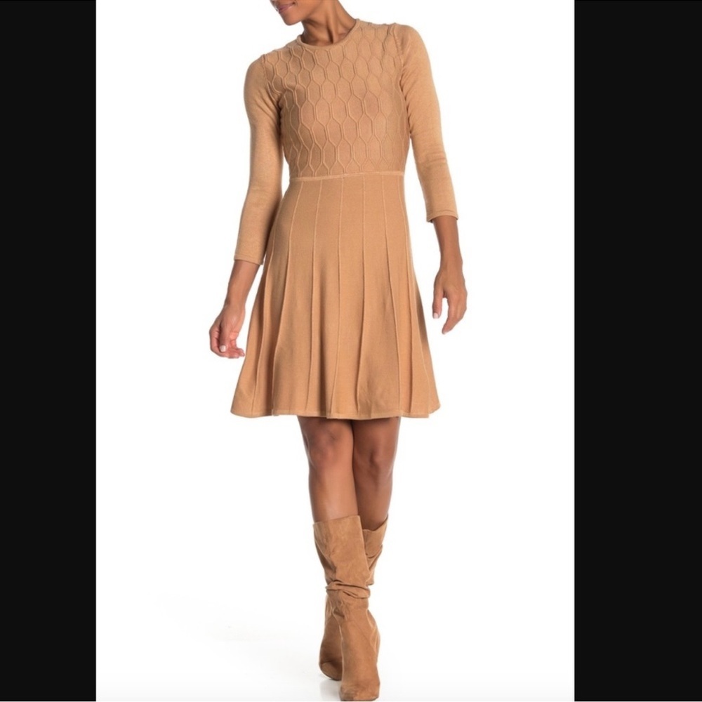 Eliza J Gold Fit and Flare Sweater Dress size small NWT